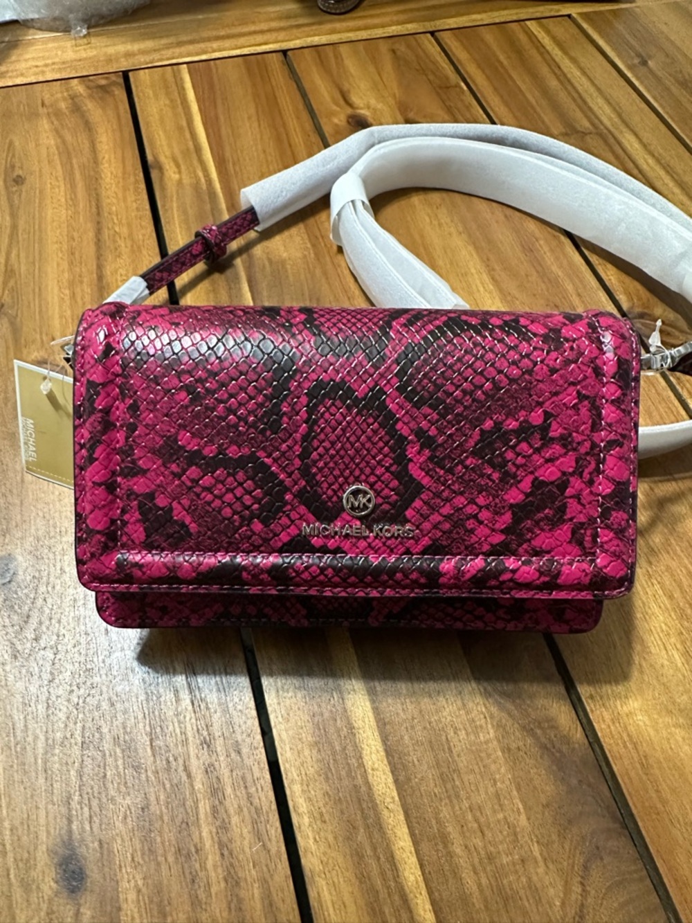 NWT MICHAEL KORS Pink Leather Snakeskin-Print Crossbody Bag